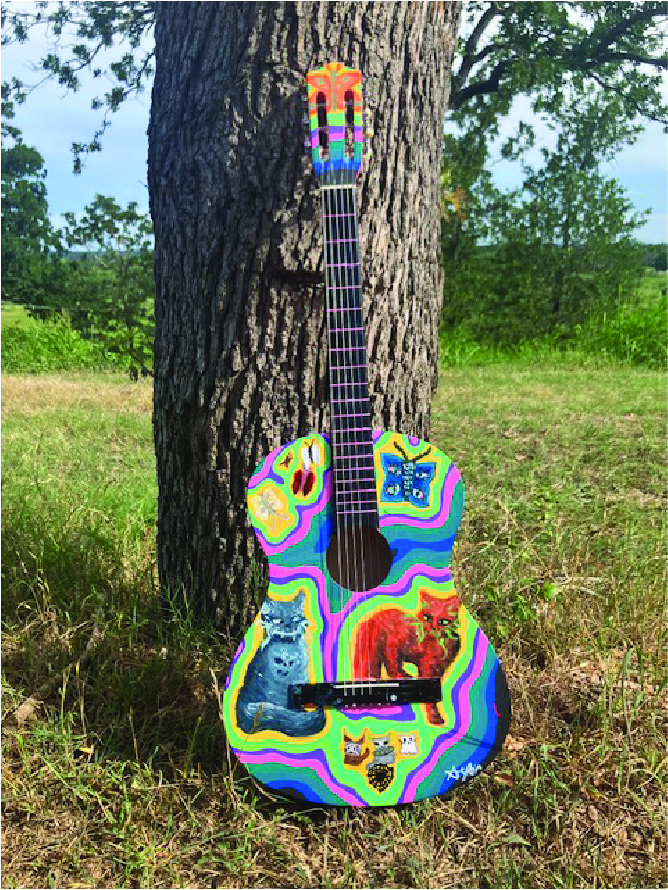 "Mind Of Music" -  Acrylic on Guitar - Second Place -  Cordovan Art Show - 2025